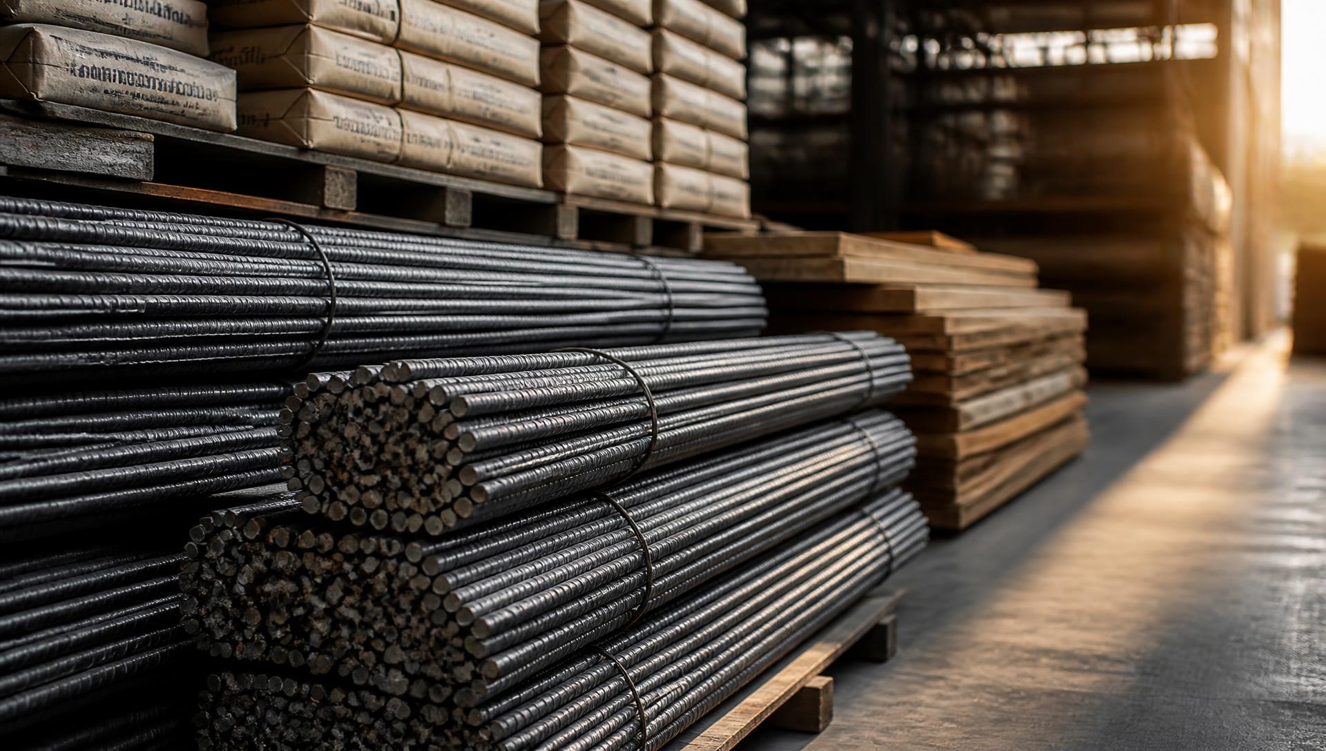 วัสดุก่อสร้างจัดเรียงในคลังสินค้า / Construction materials organised in a warehouse